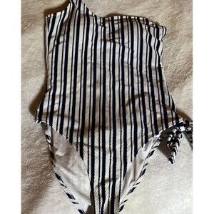 Cupshe Swimsuit Womens Small Blue Navy White Stripe One Shoulder One Piece